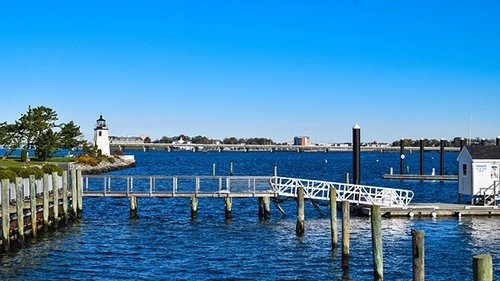 Rhode Island waterway and lighthouse